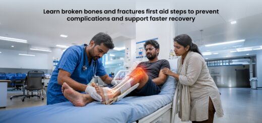 First aid response for broken bones and fractures with arm support and emergency care treatment.