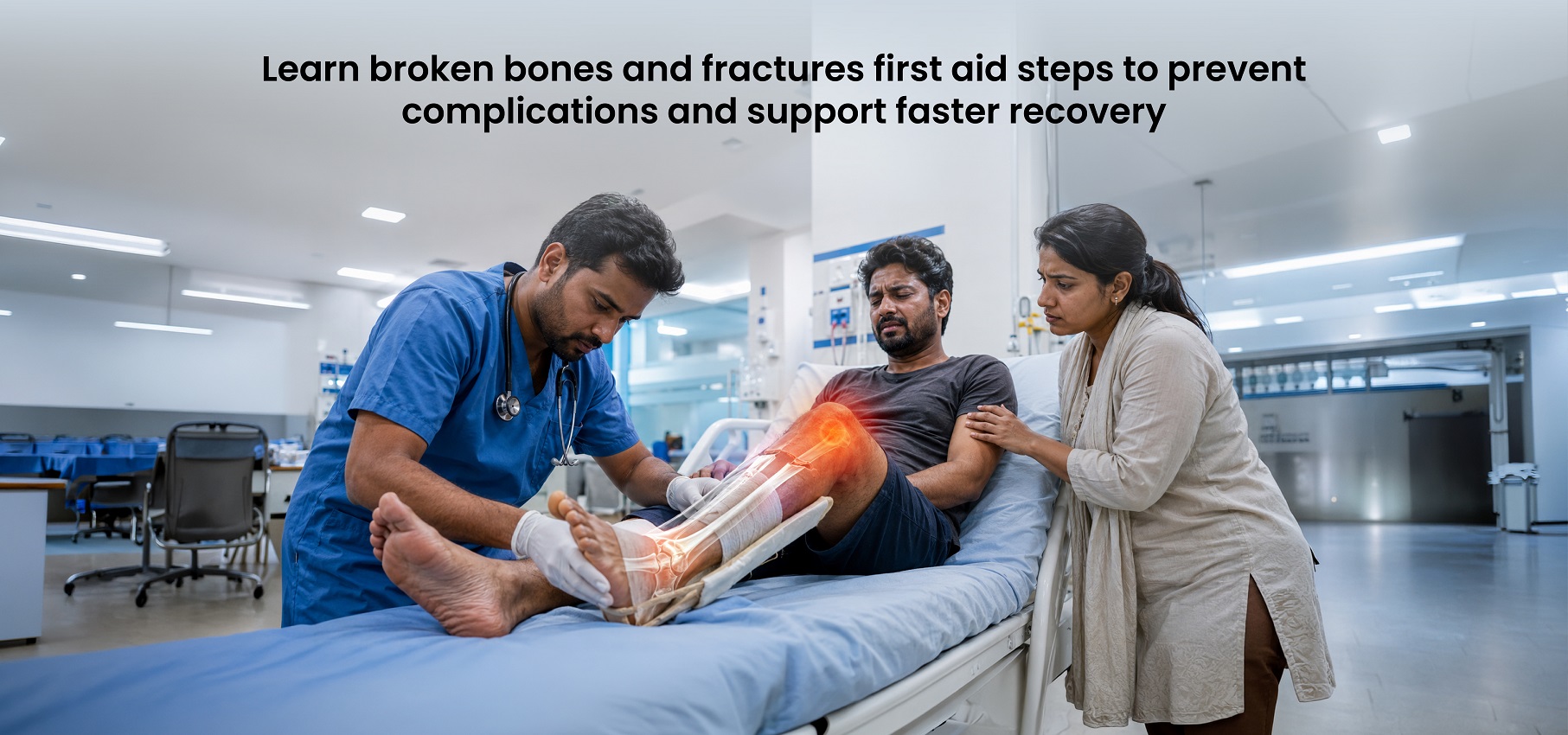 First aid response for broken bones and fractures with arm support and emergency care treatment.