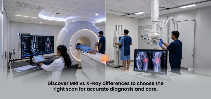 MRI vs X-Ray comparison showing diagnostic imaging for bones, joints, and soft tissue injuries