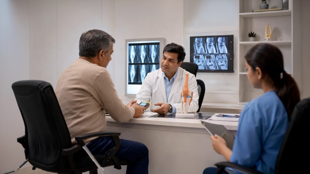 Patient experiencing joint pain symptoms indicating need for orthopaedic doctor consultation and specialist care