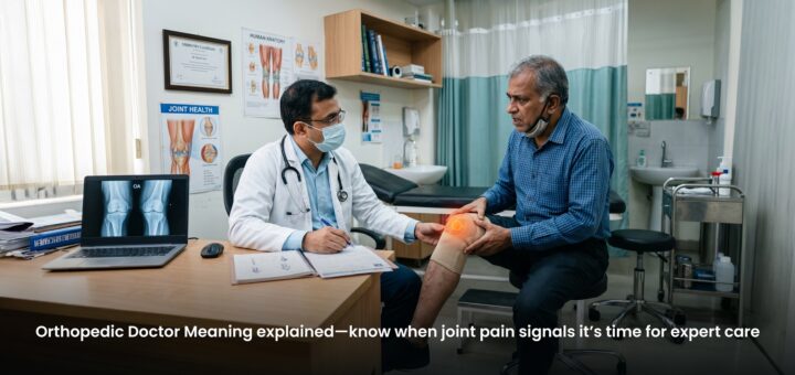 Patient consulting orthopedic doctor for joint pain diagnosis with focus on knee and mobility issues